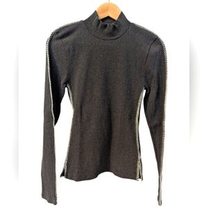 J. CREW Premium Rib Turtleneck With Whipstitch Trim Small Charcoal